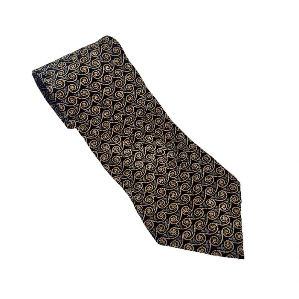 Valentino Cravatte Collection Yellow Black‎ Geometric 100% Silk Neck Tie Italy